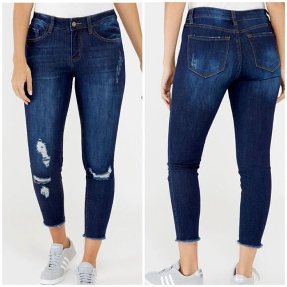 Kancan Style KC6003D-B Dark Wash Distressed Raw Hem Skinny Jeans Size XL - Picture 1 of 7
